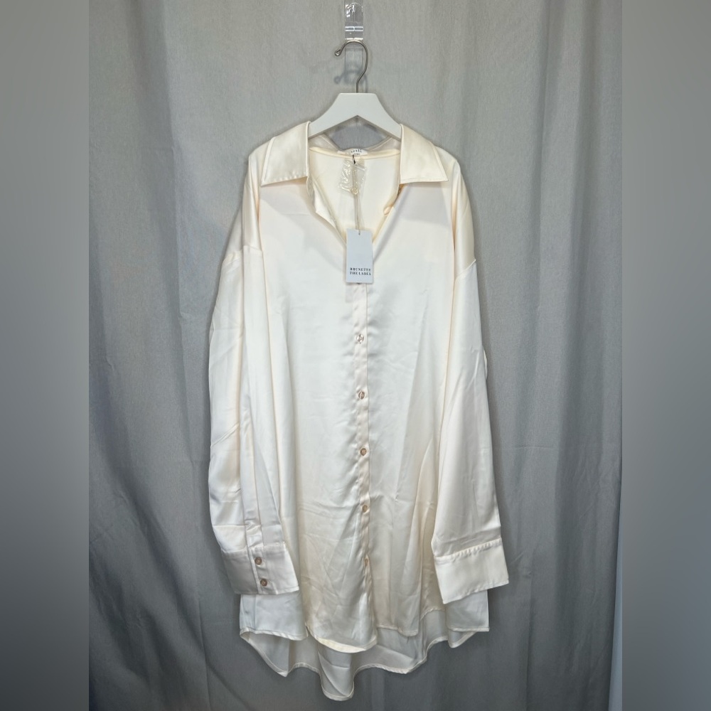 Brunette The Label Cream Satin Shirt Dress (XL/2XL)